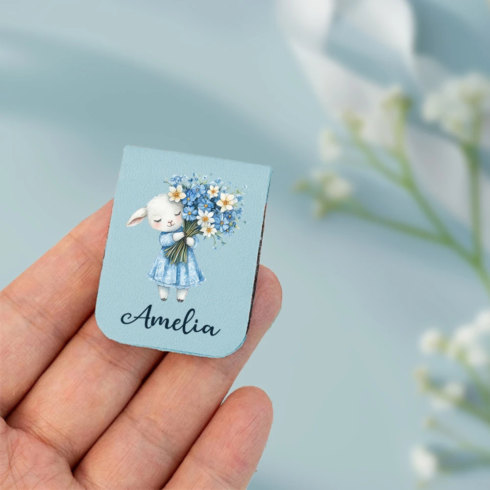 1pc Name Bookmark with animals Flower,Custom Leather animals Flower Bookmark,Personalized Magnetic Bookmark