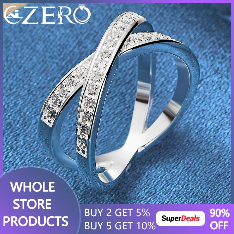 Hot Sale 925 Sterling Silver Luxury Crystal Letter X Rings 7-10 Size For Women Man Fashion Elegant Wedding Party Jewelry Gifts