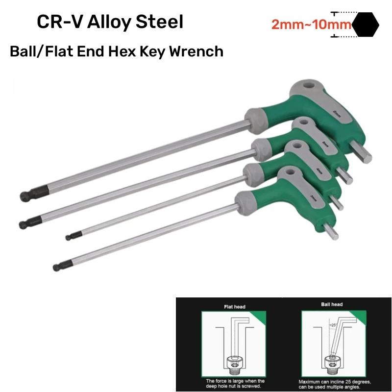 

M2M2.5M3M4M5M6M8M10 T-Handle Handle Allen Wrench Long Arm Ball Head/Flat End Hex Key Wrench Home Auto Bike Hand Tool Screwdriver