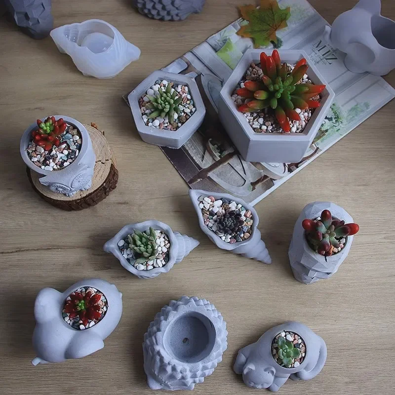 Cute Elephant Owl Geometric Silicone Mold for Concrete Cement Flowerpot Aromatherapy Glue Home Garden Craft