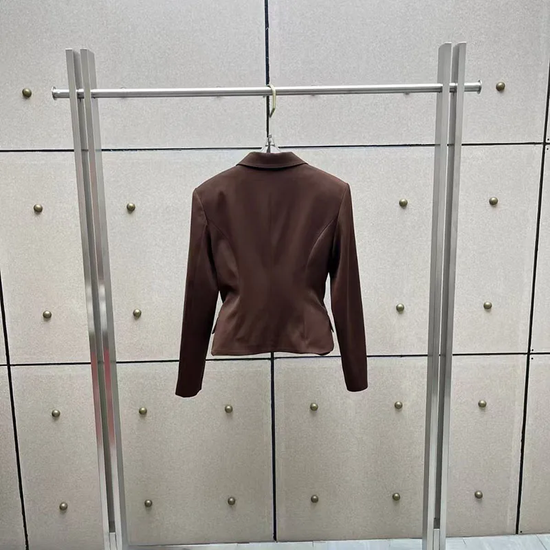 Women's Waisted Blazer, Hourglass Design Double Breasted Jacket Top, High Quality Commuter Cropped Suit, 2026, New, y2k;
