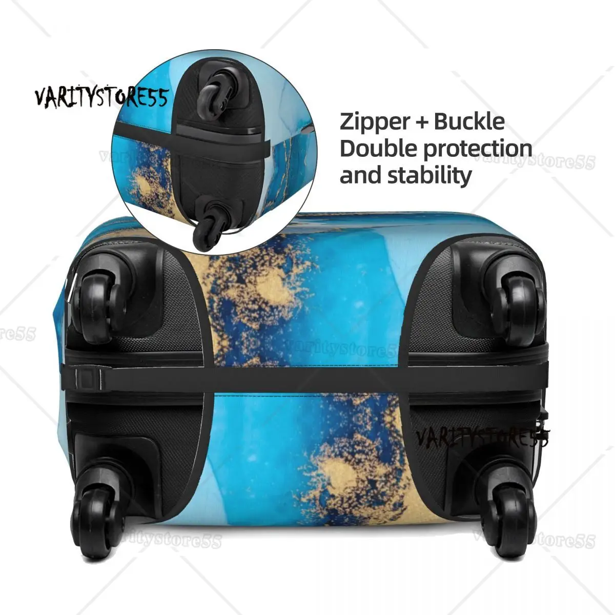 Custom Luxury Blue Abstract Texture Marble Pattern Luggage Cover Protector Elastic Travel Suitcase Covers