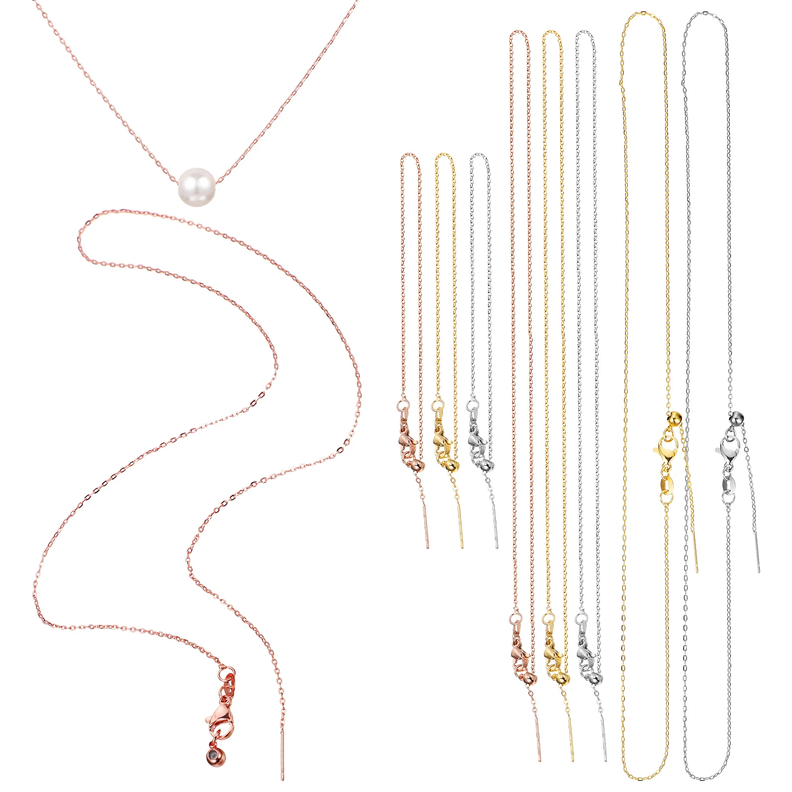 9 Pcs 20cm Bracelet 45cm Clavicle 60cm Sweater Chains Gold Plated Copper Jewelry Components Non Fading Stylish Accessories