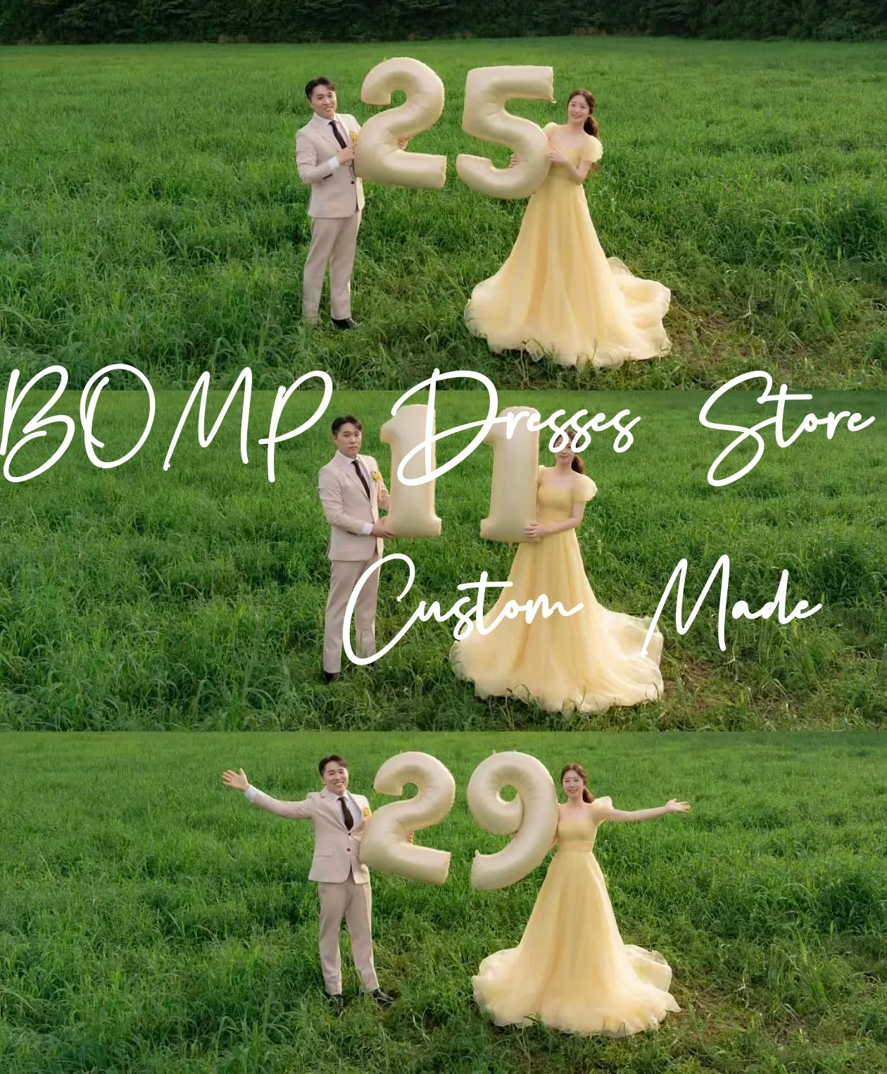 BOMP – robe de soirée de mariage jaune élégante, manches bouffantes, traîne de balayage, Organza coréen, séance Photo, robe de mariée personnalisée