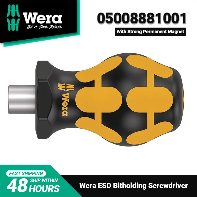 WERA 05008881001 811/1 ESD Stubby Magnetic Bitholding Screwdriver Non-roll  Firm-grip Low-weight 47Grams