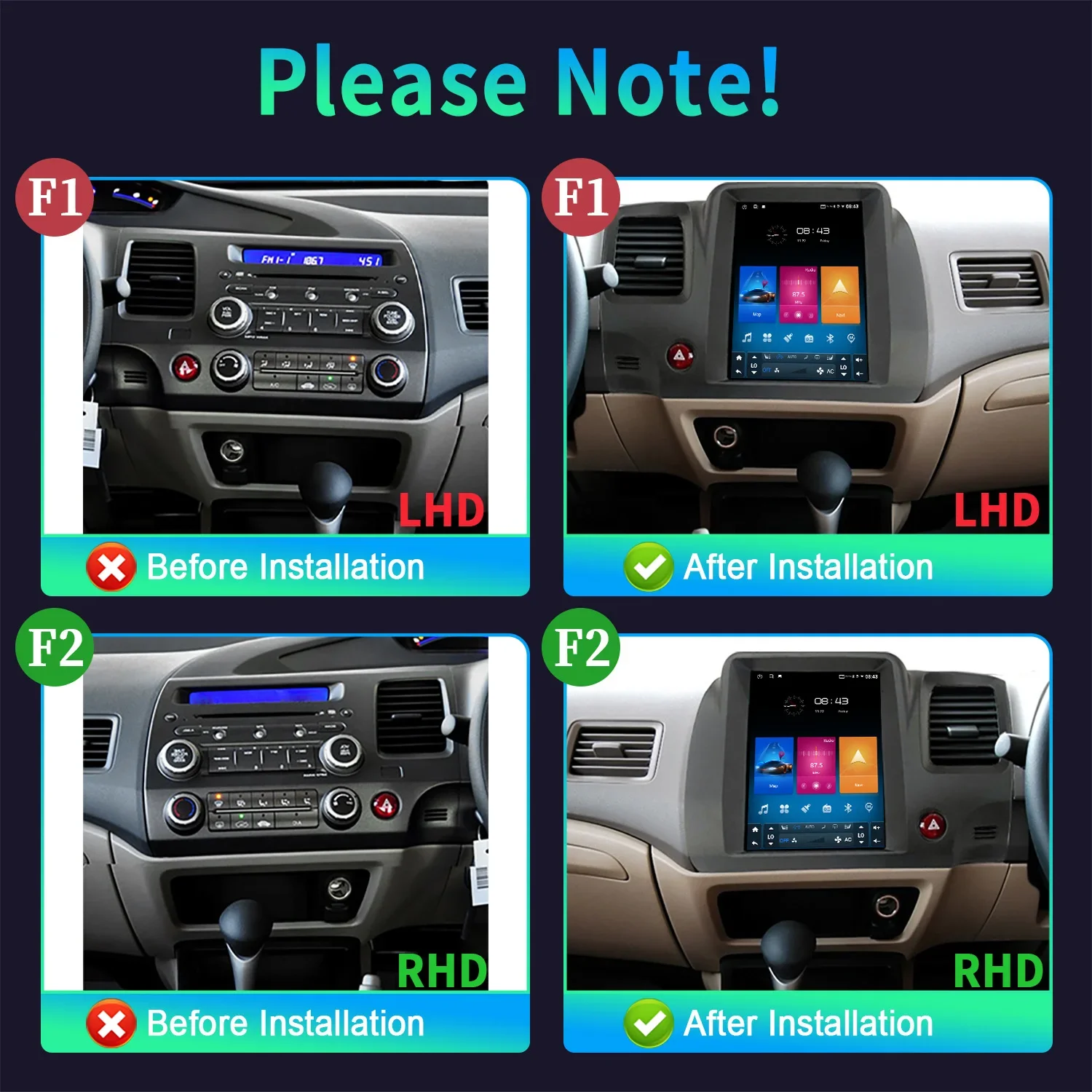 9.7inch For European Left Rudder Honda Civic 2005-2012 Car Radio Android Multimedia Navigation CarPlay 4G GPS Screen Stereo