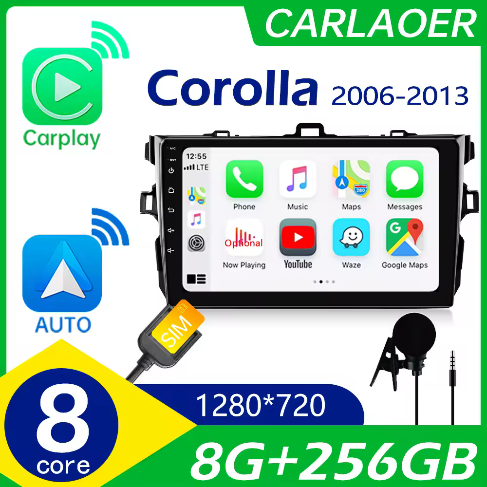 2Din אנדרואיד רכב רדיו CarPlay אוטומטי עבור טויוטה קורולה E140 E150 2006 -2013 2 דין רכב סטריאו רדיו מולטימדיה וידאו נגן