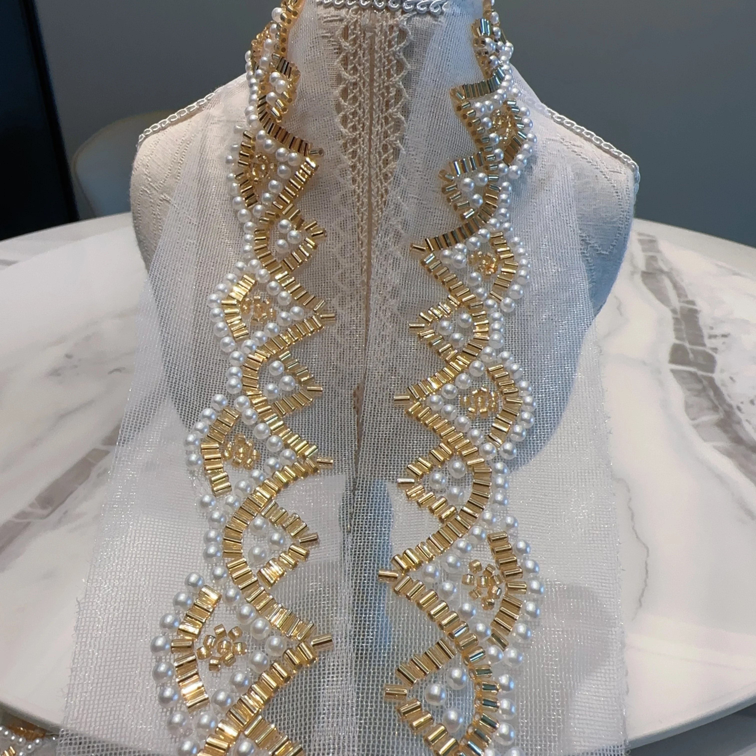 1 Meter Goldperlen-Spitzenbesatz, Stickerei, Nähen, Perlenbesatz, Band, Designer-Stoff, Spitze, Hochzeitskleid, Basteln, Dekoration
