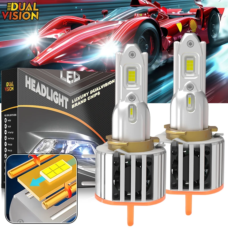 

Dualvision H15 LED Car Headlight Bulb DRL Highbeam 6000K H15 Auto Light 7535 CSP Car Lamps Wireless Fan Plug and Play Turbo Lamp