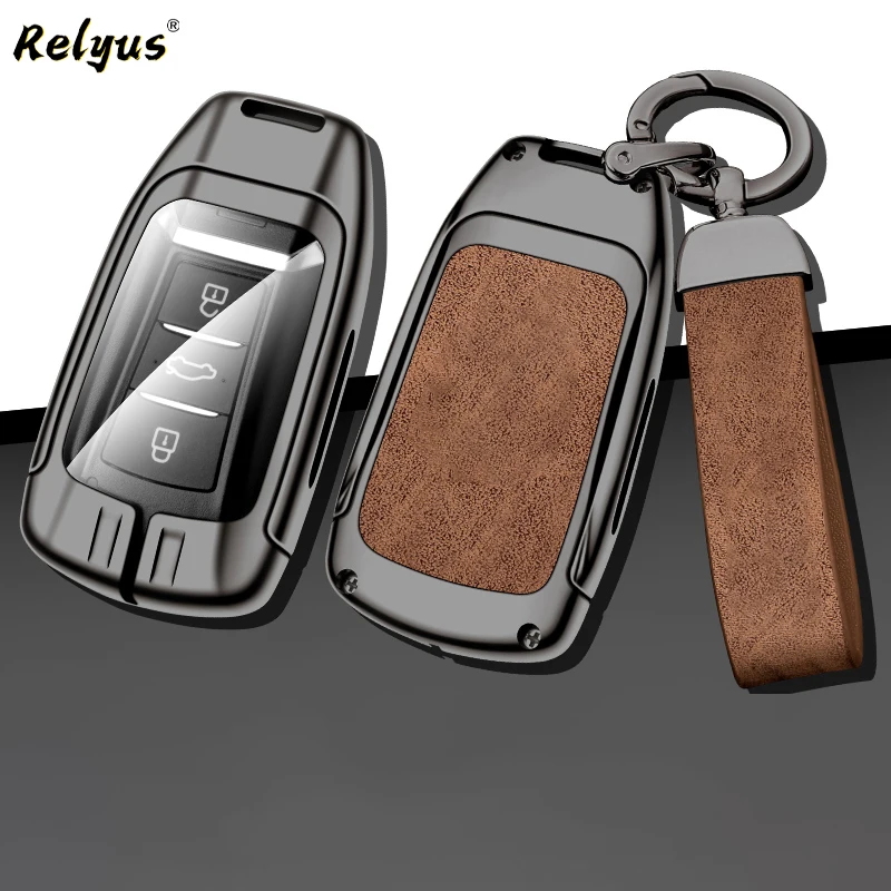 New Zinc Alloy Leather Car Remote Key Case Cover Holder Fob Protector Shell for DFM Dongfeng Scenery 580 Fengshen AX7 Yixuan Max