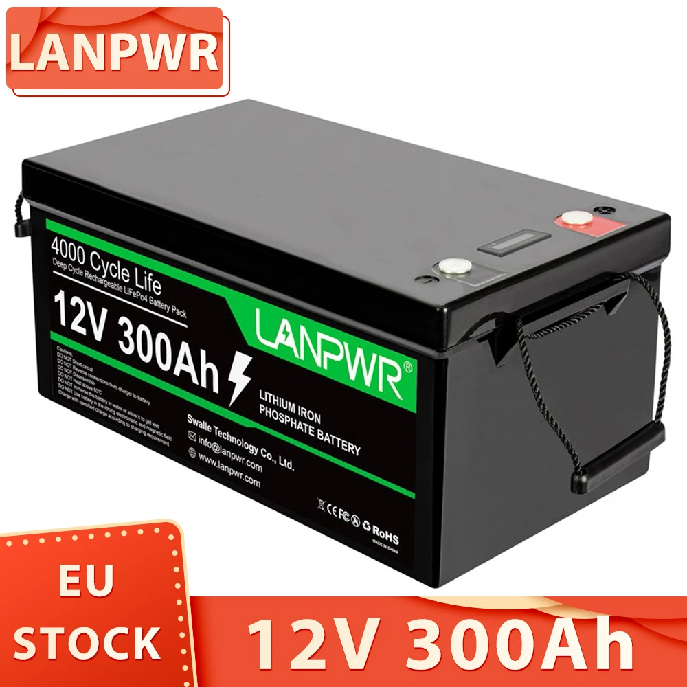 LANPWR 12V 300Ah LiFePO4 Lithium Battery Pack Backup Power, 3840Wh Energy, 4000+ Deep Cycles, Built-in 200A BMS, 100% DOD