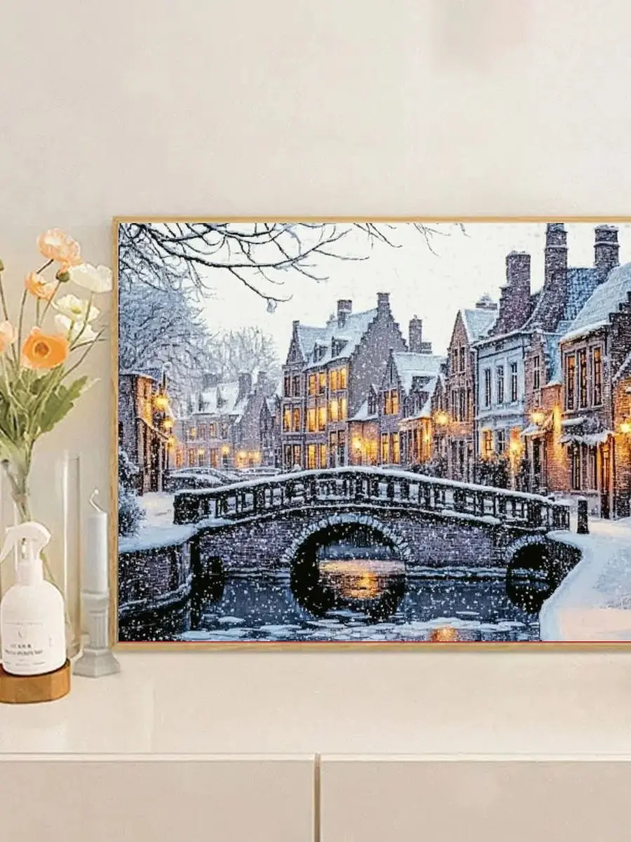 Die Stadt im Winter 30X40CM/11.8X15.7in Kreuzstich-Set DIY 11CT/14CT Stickerei-Bastelzubehör Kunst und Handwerk mit Nadeln – Detail 1