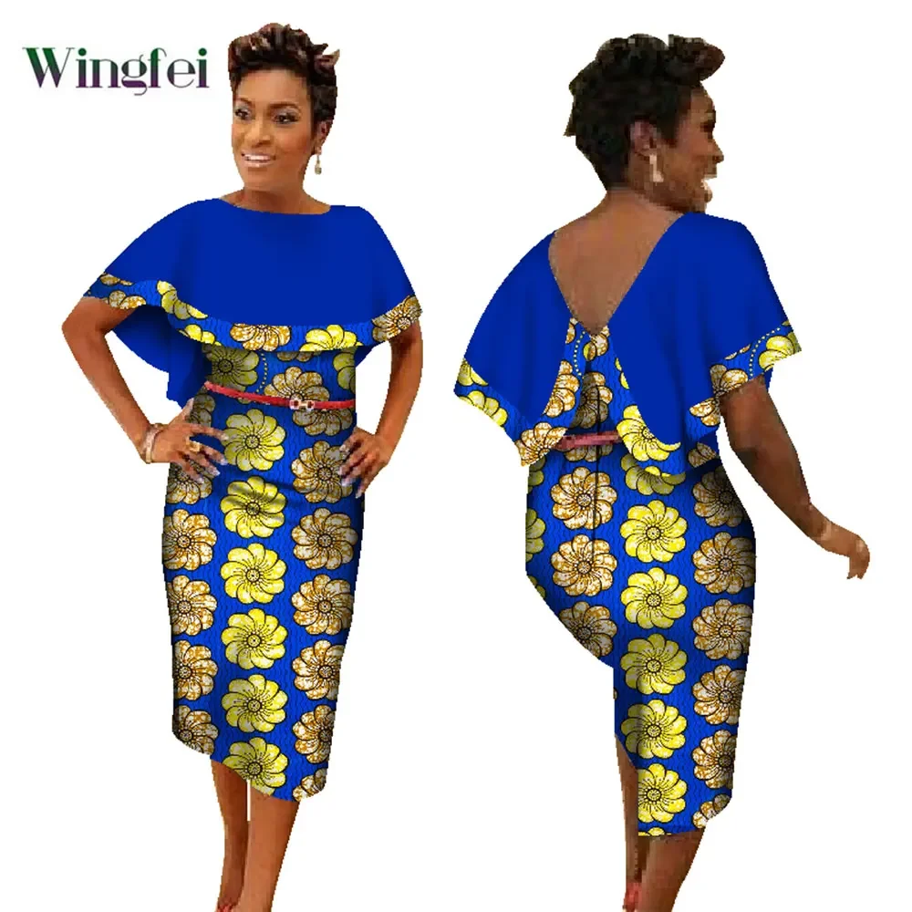 African Dresses for Women Without Belt African Print Traditional Clothes Knee-length Dress Ankara Dashiki Party Wear WY1230