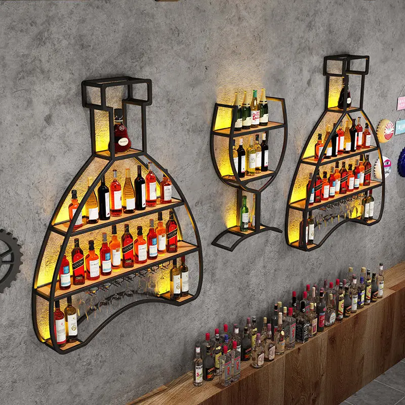 Bar Bar Bar Wine Cabinet Creative Industrial Style Wall Mounted Restaurant Shelf Wall Wrought Iron Display Cup Holder Wine Holde