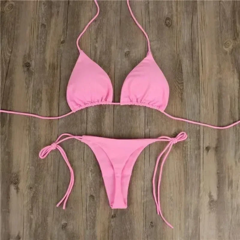 Swimming Suit 2-pcs Sexy Women Swimwear Bikini Set Lace Up Bra Thong Beach Suit Swimsuit Bathing Vacation Outfits Spring Summer