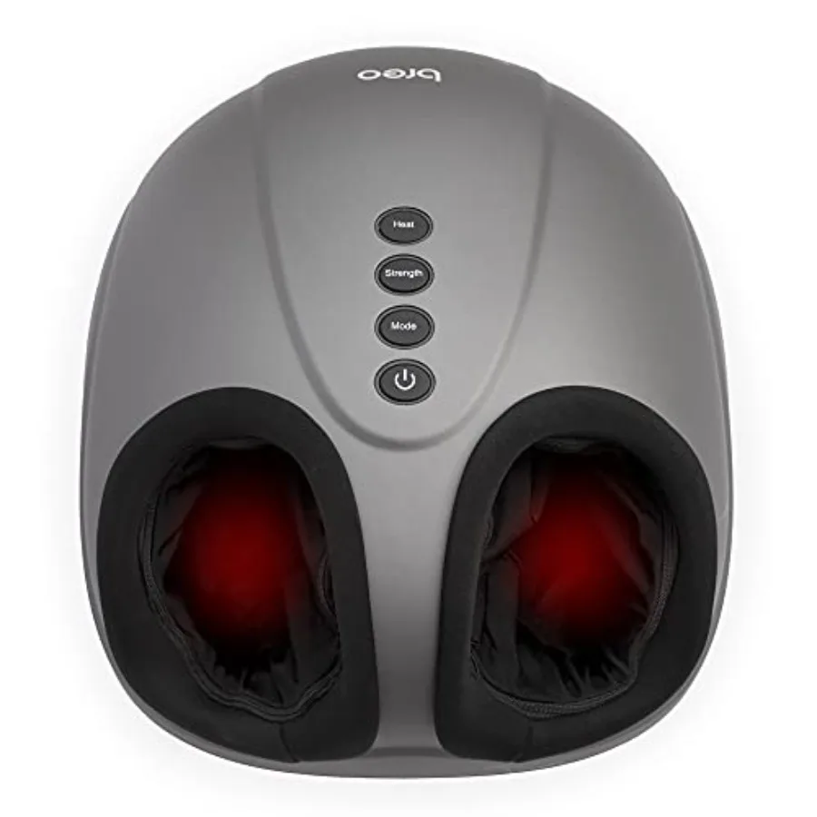 

Shiatsu foot massager with heat for plantar fasciitis relief, premium PU leather in black, 360 deep kneading air compression, e