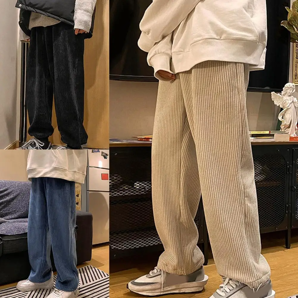 Men Clothes Casual Oversize High Waist Tie Leg Straight Pants Drawstring Spring Trousers Soft Men Pants for Daily Wear