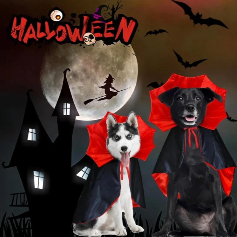 Decoración de Halloween, disfraz de capa de vampiro para mascotas con alas de murciélago, diseño de cierre táctil ajustable para cachorro, gatito, perro, gato, fiesta de Cosplay