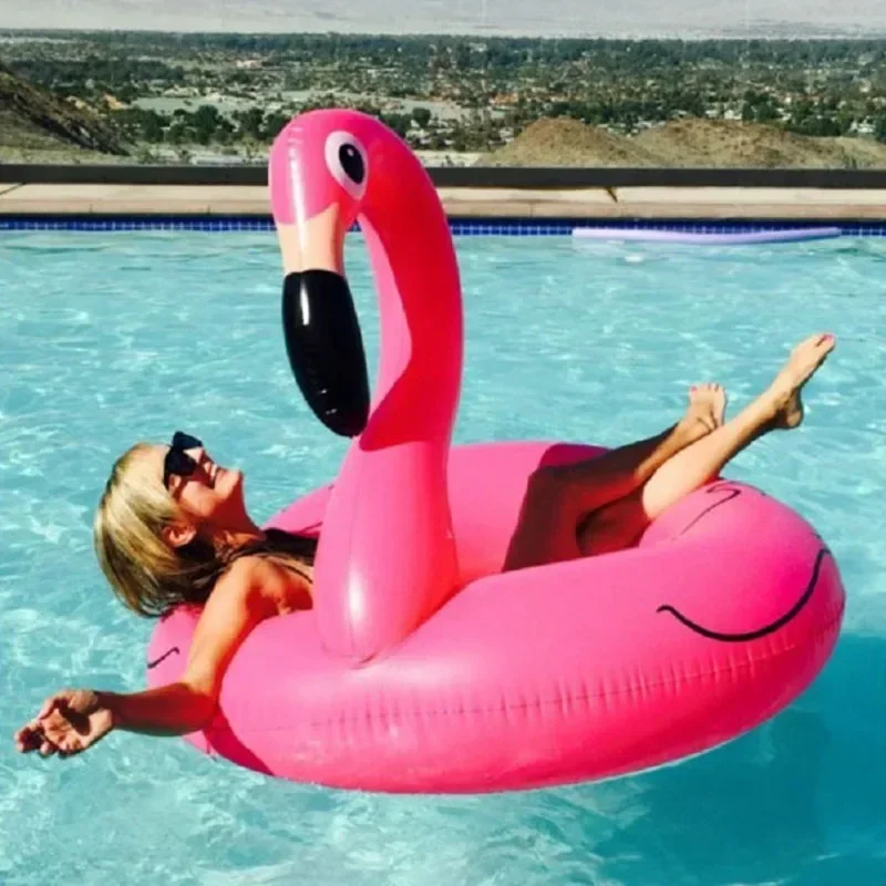 120cm 90cm Pink Inflatable Flamingo Swim Ring Water Toy Pool Raft Float Animal Head Swim Ring For Adult Kids Pool Party Beach