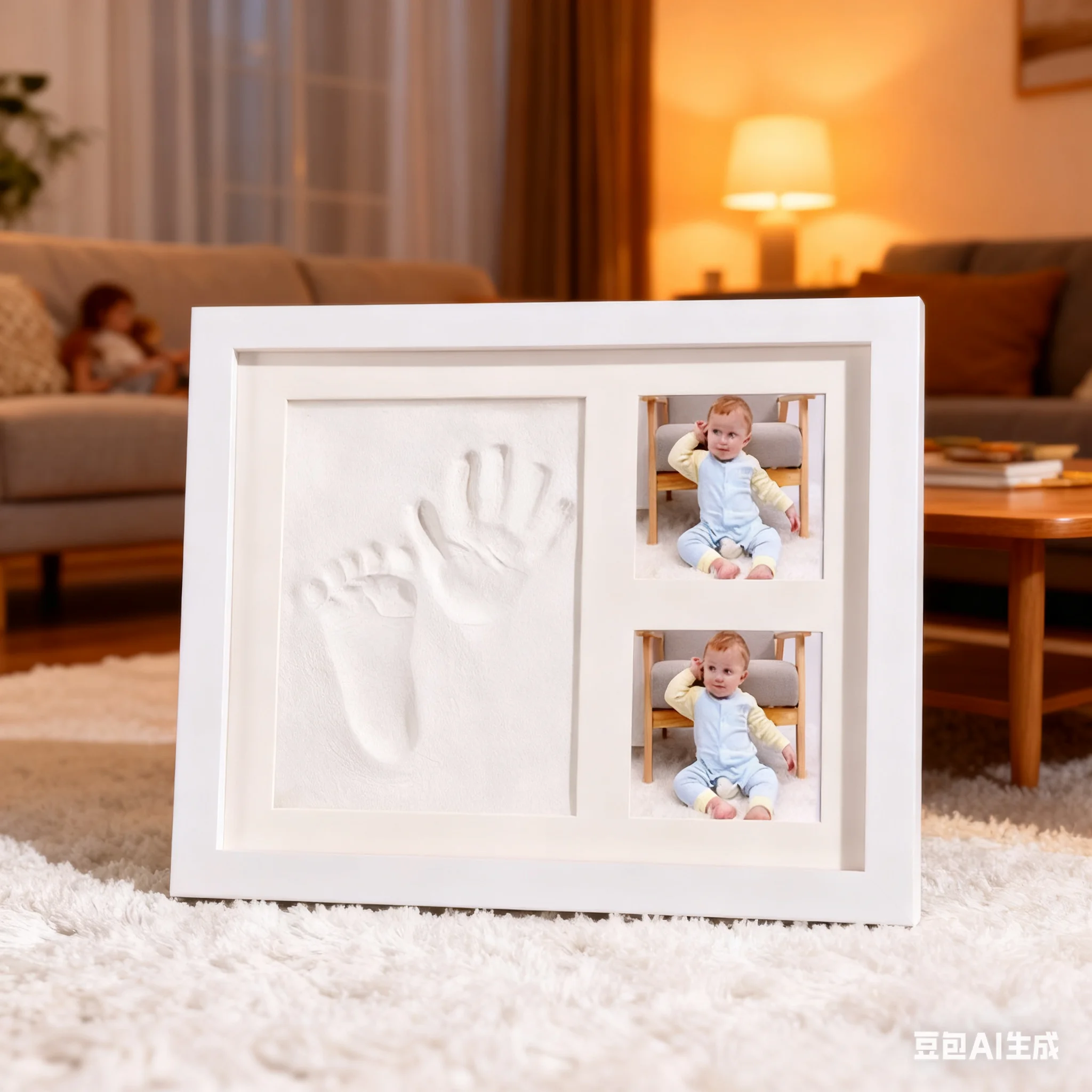 QX2D Newborn Infant Handprint Footprint Picture Frame Photo Ornaments Baby Birthday Shower Gift