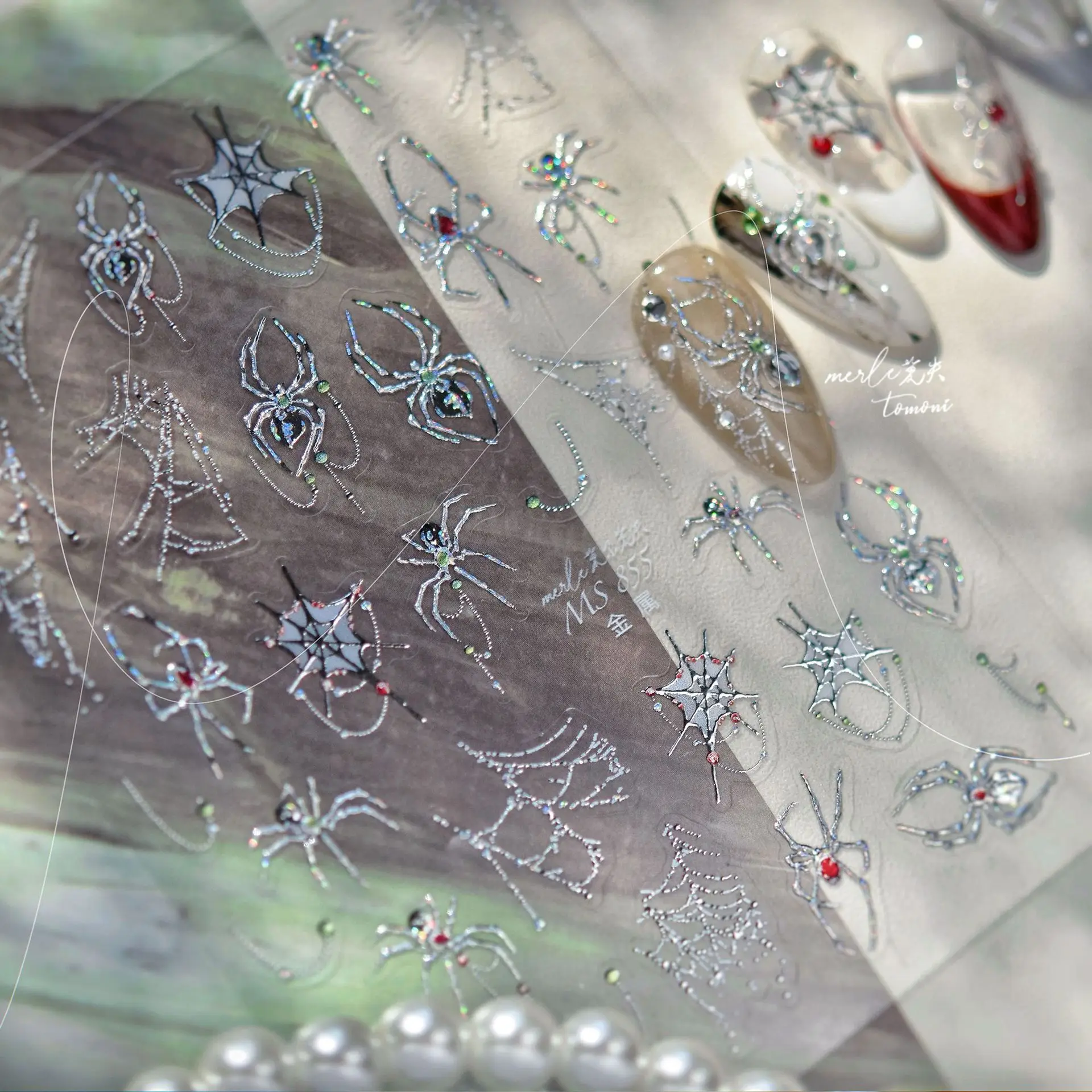 Ragnatela lavorazione metallo elementi di Halloween delicato mela fantasma zucca pipistrello ragnatela argento adesivi per nail art decalcomanie per manicure