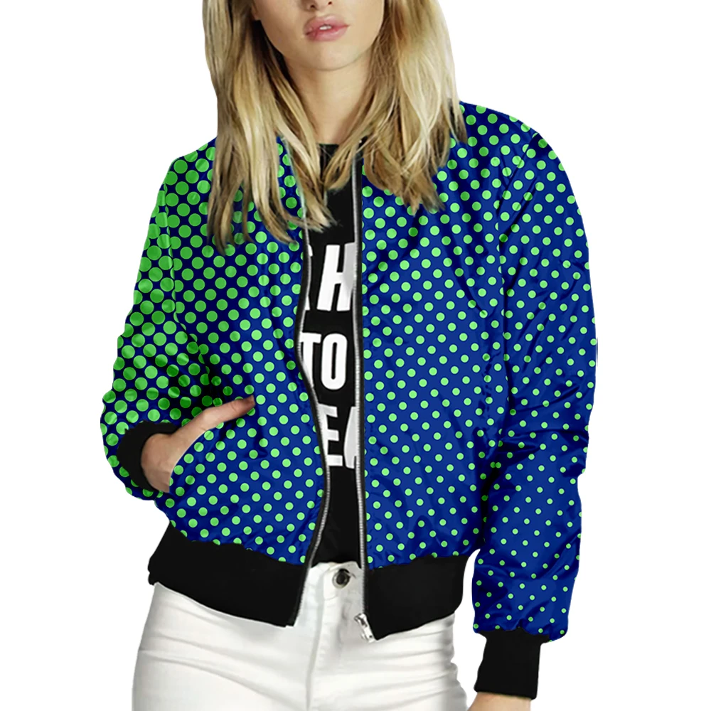 Women's Jacket Tops Long Sleeves Pop Art Print Baseball Collar Zipper Coat Slim Fashion Lady Girls bomber Jacket Street Style