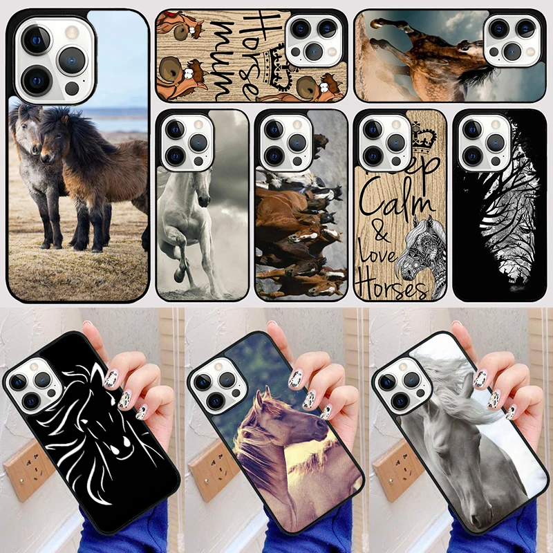 horses Running Phone Case Back Cover for iPhone 16 15 SE2020 14 13 11 12 Pro Max mini XS XR X PlusS Fundas Coque