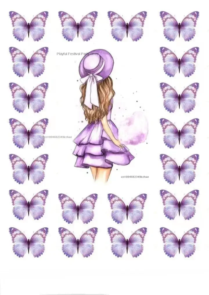 Purple Pink Butterfly Cake Decoration Happy Birthday Topper Handmade Painted for Wedding Party Wedding Decoration Party Gifts