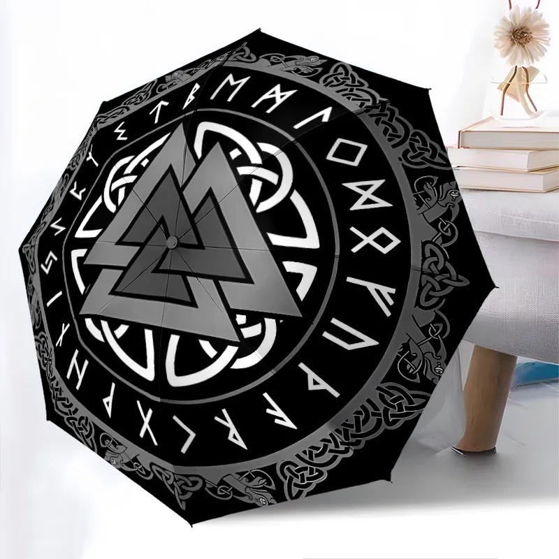 

Viking folding Umbrella Fashionable Auto-Open Design 8 Iron Ribs Plastic Handle Foldable Sunshade Perfect festival Gifts