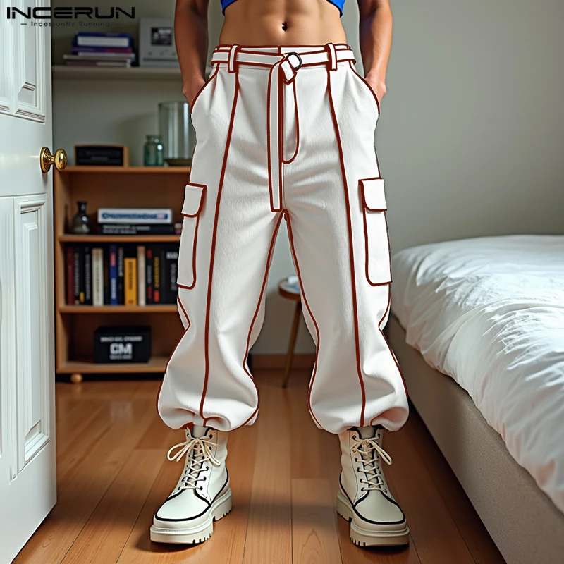 Pantaloni lunghi primavera estate INCERUN Pantaloni patchwork da uomo Pantaloni casual Streetwear Pantaloni con cintura Abbigliamento da uomo oversize Pantaloni Harem