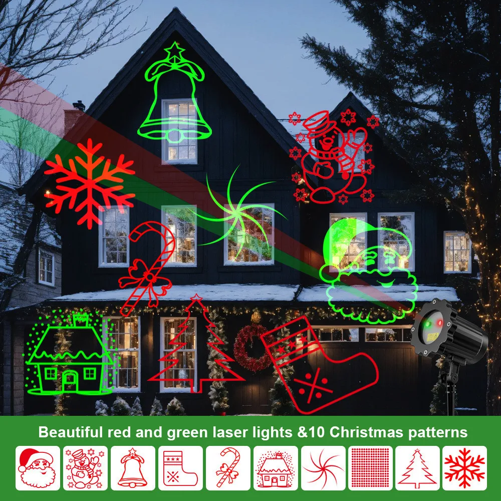 Christmas Red and Green Laser Light Outdoor Remote Control Laser Multi-pattern Projection Lamp Halloween Starry Sky Decoration S