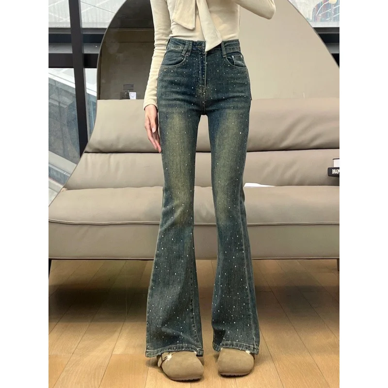 

Women Denim High-waisted Slim Flared Trousers Fashion Elegant Chic Trendy Modern High Street Series Collection Women Pants