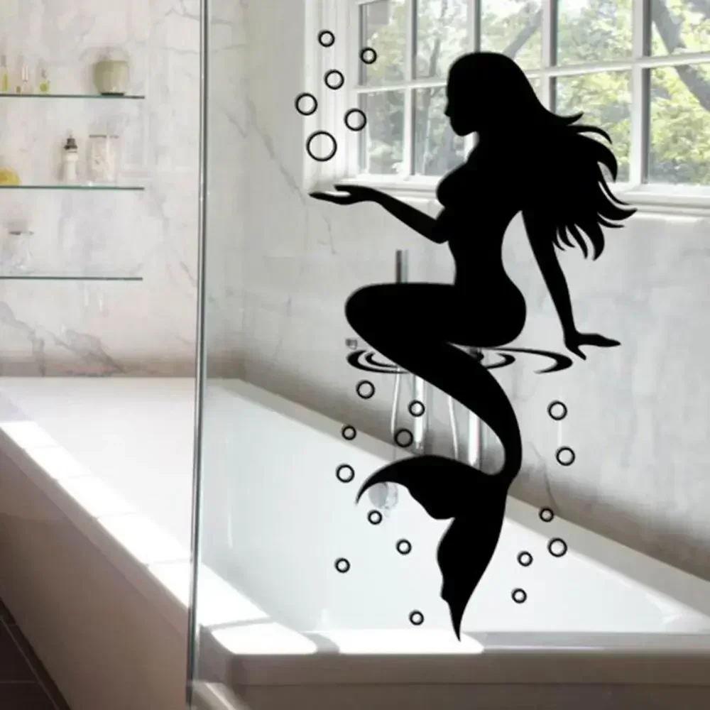 3D Mermaid Wall Sticker Fashion Design Beautiful Waterproof Decals Glass Stickers Bathroom Toilet Bedroom Decor Home Decoration