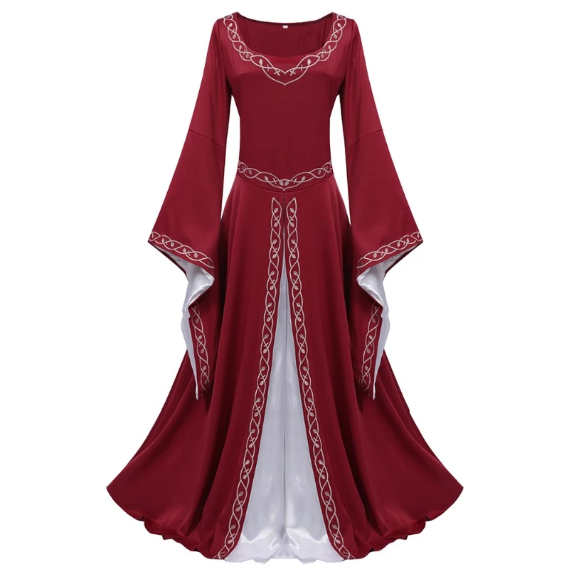 vestido-largo-medieval-renacentista-color-borgona-con-bordado-plateado-y-mangas-acampanadas-tunica-real-vintage-para-disfraces-de-fiesta