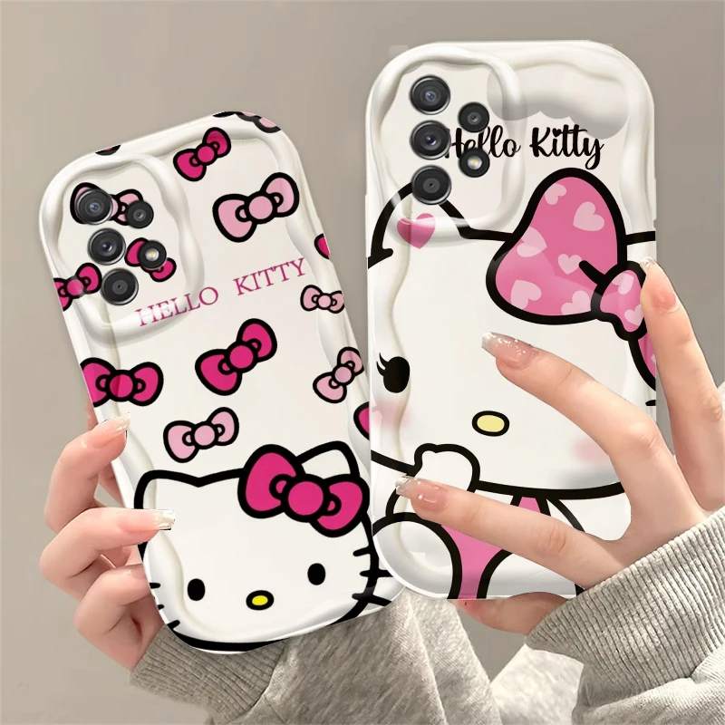 Cute Art Hello Kitty For Samsung A55 A54 A53 A52 A35 A34 A33 A32 A25 A24 A23 A22 A21S A15 A13 A14 5G Wave Oil Funda Phone Case