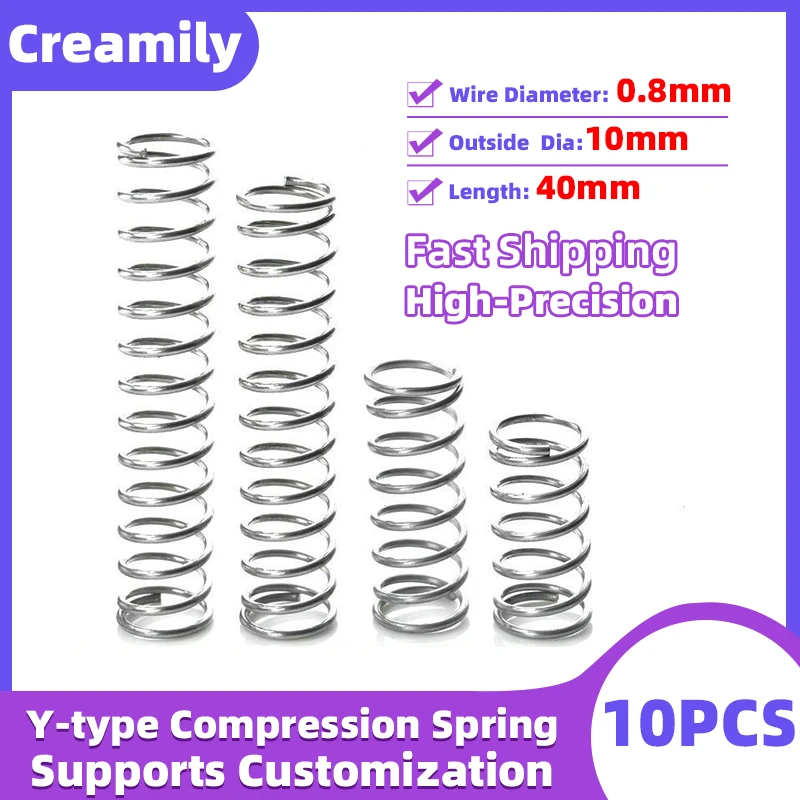 

Creamily 10Pcs/Lot Stainless Steel Compression Spring Return Spring Steel Wire Diameter 0.8mm Outside Diameter 10mm Length 40mm