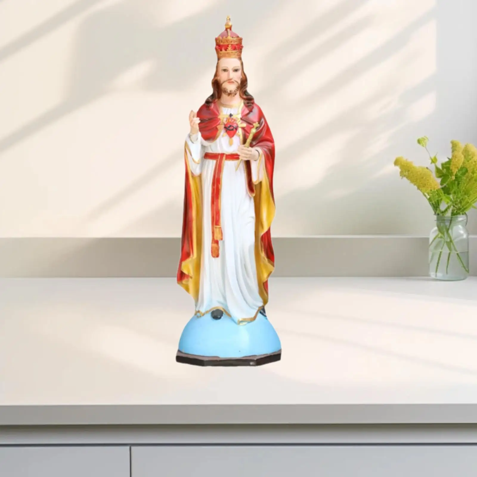 Holy Figurine 24.8'' Ornament Worship Hand Painted King Figurine Religious Sculpture for Desk Family Home Tabletop
