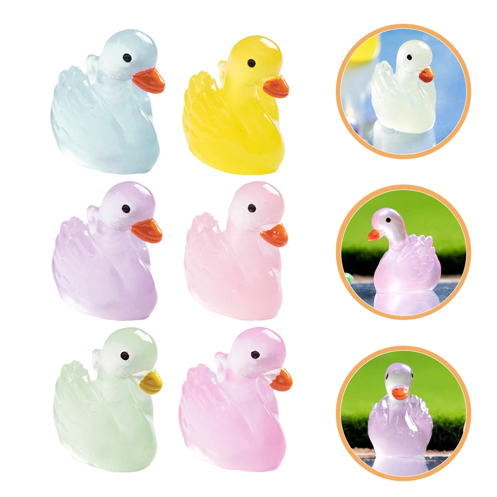 

12 Pcs Luminous Swan Ornament Glow The Dark Ducks Miniatures Home Decor Tiny Resin Cute Animals Decorations Figures