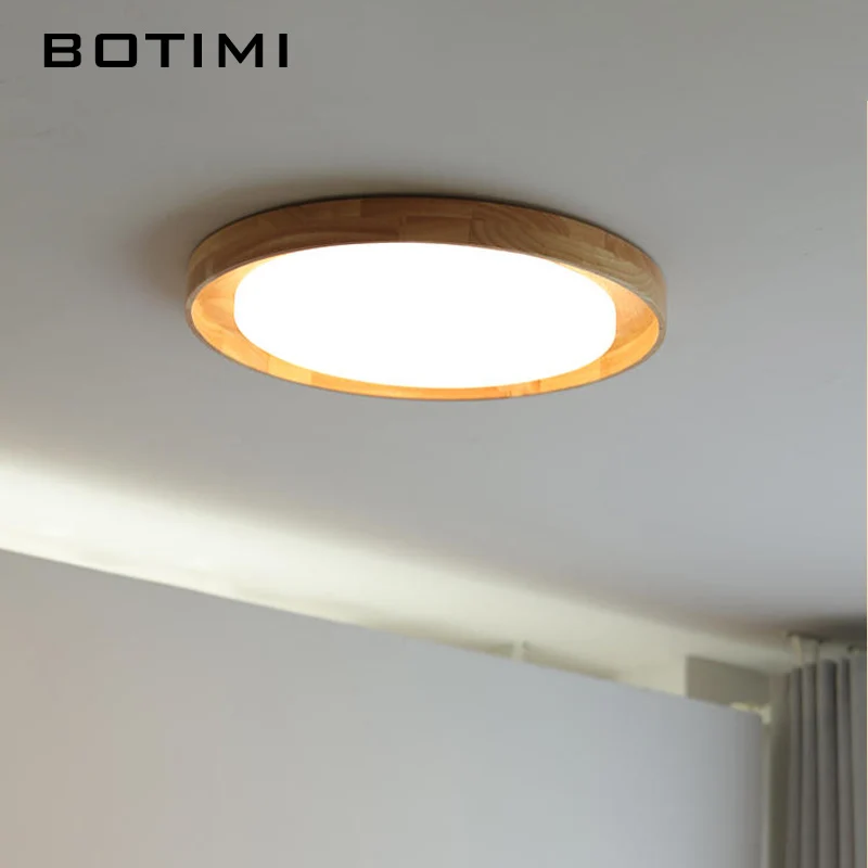 

BOTIMI Round Solid Wood LED Ceiling Lights With Dimmable Remote Control For Foyer Wooden Surface Mounted Bedroom Ceiling Lamps