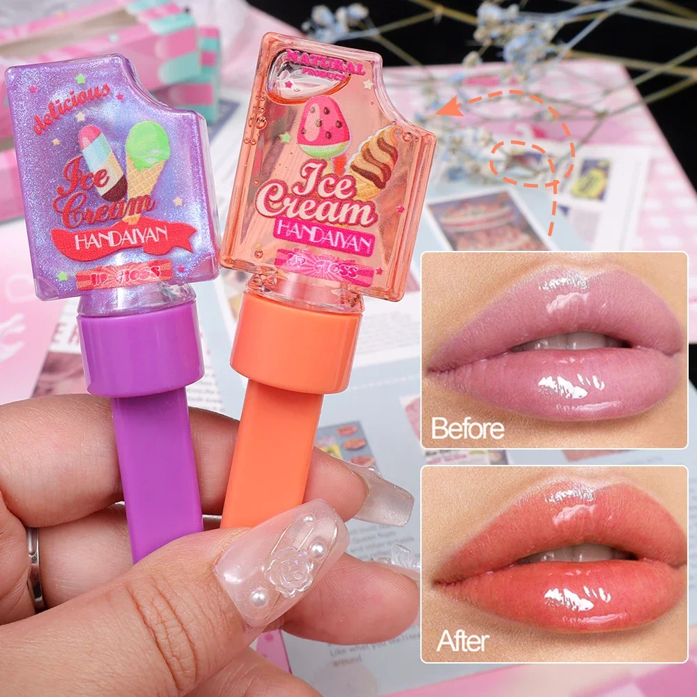 Perle Jules Gloss Crème Glacée Hydratante Huile Jules Gelée Transparente, Imperméable, Miroir Brcorporelle, Rouge à Lèvres Liquide Durable, Maquillage des Lèvres