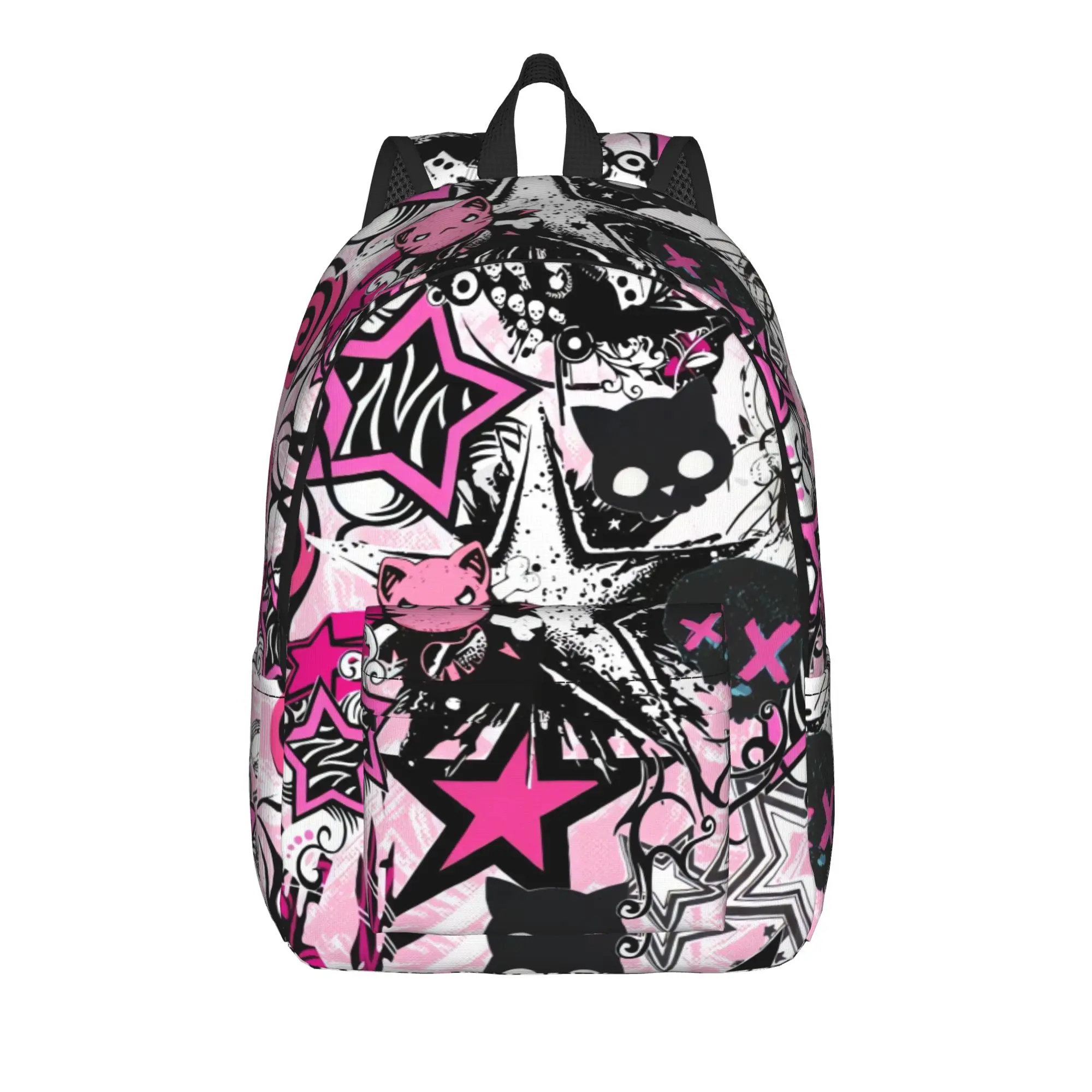 Punky Pink Emo Backpack  Trekking Backpacks Female Designer Pattern School Bags Modern Rucksack