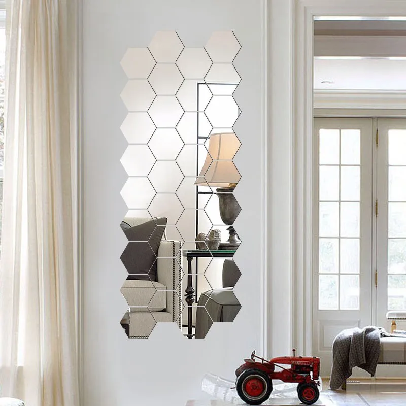 3D Hexagon Mirror Wall Stickers DIY Wall Mirrors Sticker Removable Self Adhesive Aesthetic Mosaic Tiles Decals Home Decoration image 3