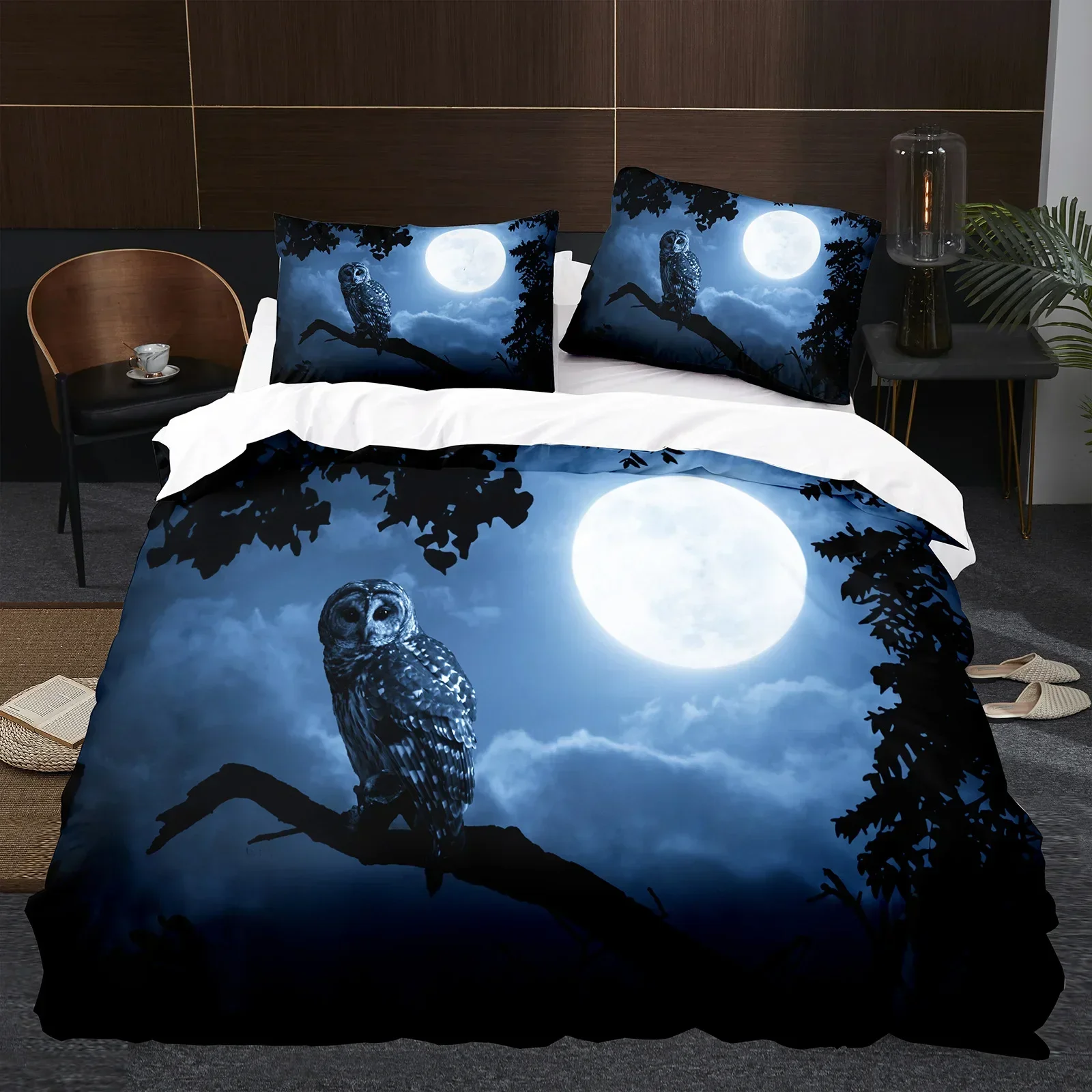 

Owl Boys Youth Cool Black Nighthawk Safari Wildlife Comfortable Duvet Quilt Cover Pillowcase Bedding Set Decoration Home Textile