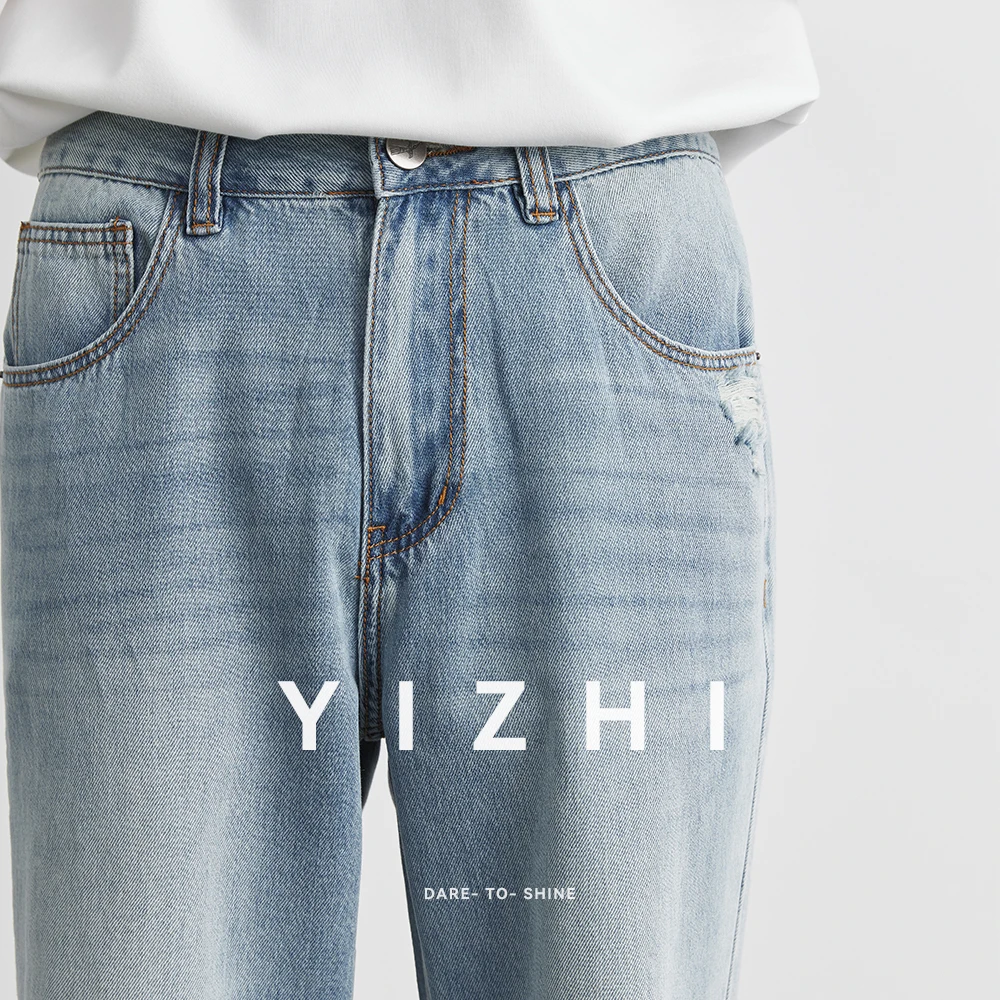 Men's Washed Light Jeans 2025 Summer New Style Ripped Loose Straight Trousers Thin Fashion Casual Jeans Trousers 28-36