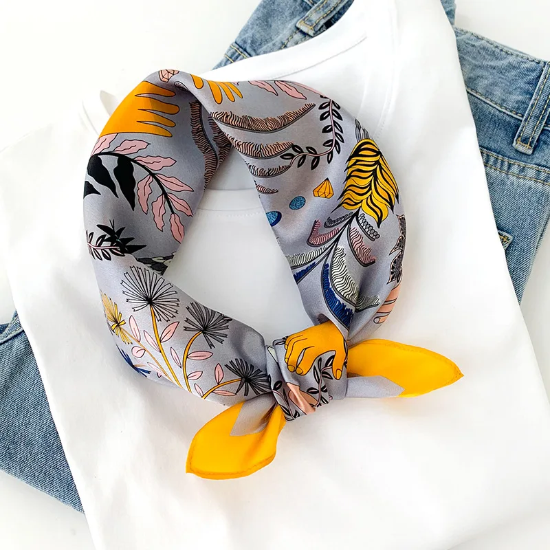 Women 70*70cm Square Silk Scarf/scarves Luxury Wrap 2021 Hair Tie Band Bag Warp Soft Neckerchief Hijab Headscarf Female Foulard