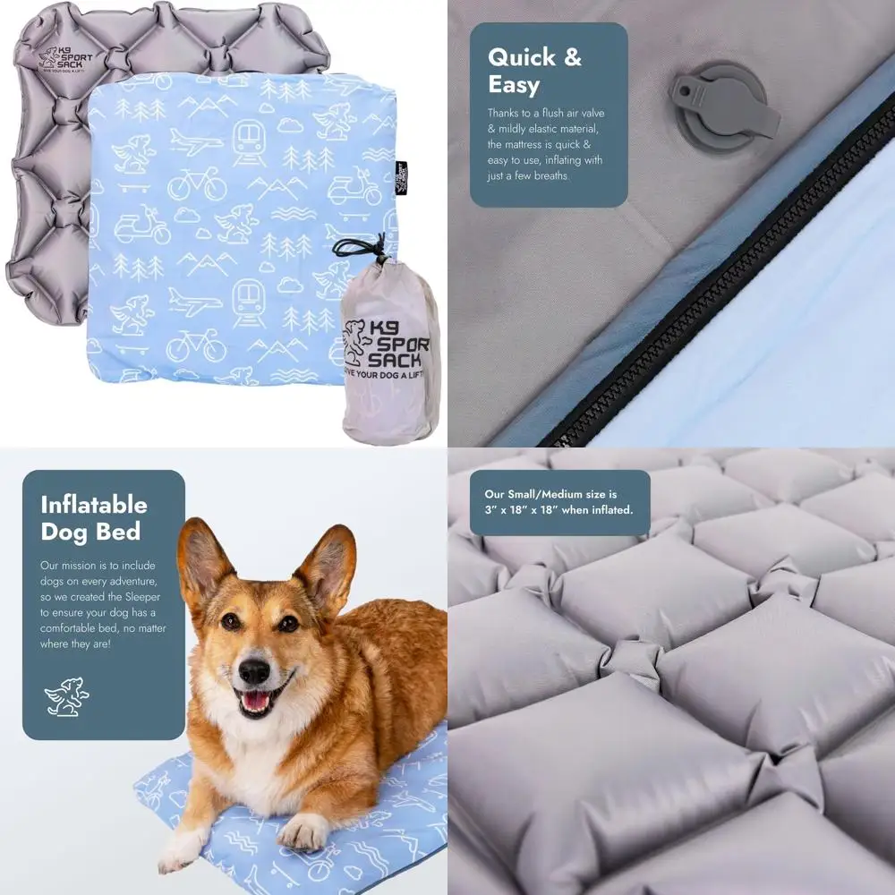 

Sleeper with Blue Slip Cover - Small/Medium (3” x 18” x 18”) - Inflatable Dog Bed with Carrying Case - Lightweight, Durable Desi