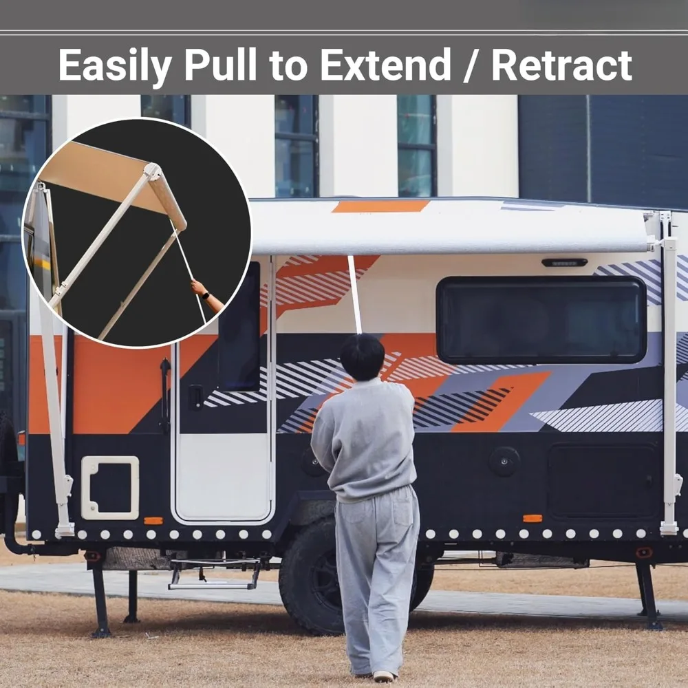 Manual RV Awning Complete Kit Retractable Camper Awning for RV or Trailers RV Rollfor Camper or 5th Wheel, Out Awning