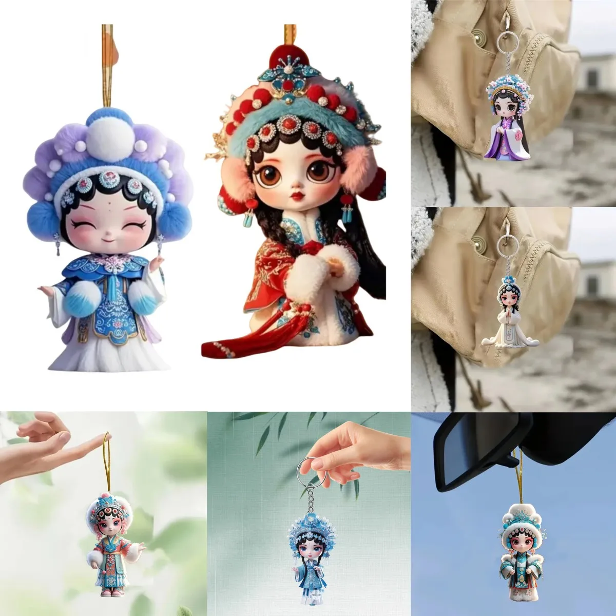 2D Acrylic Flat Printing Traditional Chinese Opera Pendant Home Tree Window Hangings Decor Gift Car Backpack Creative Ornament