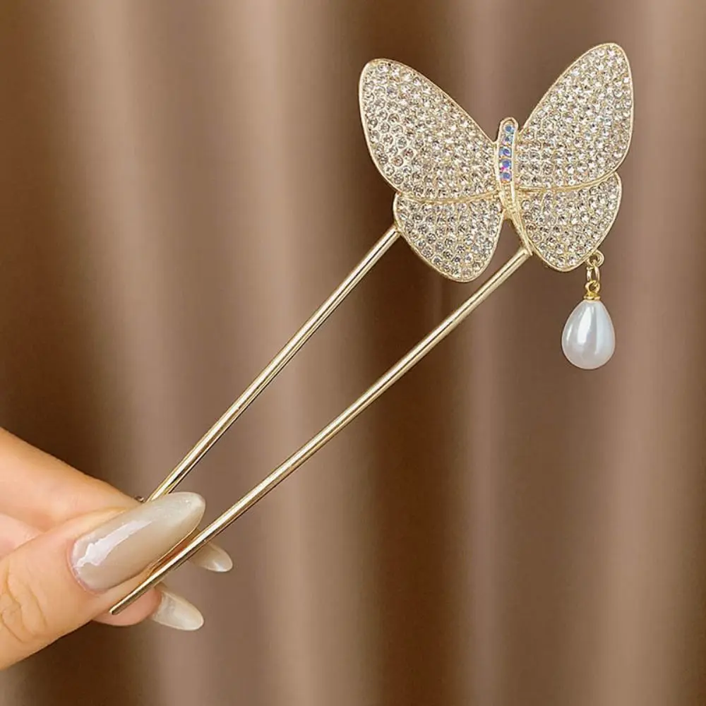 Pill Head Plate Hair Ware Fashion Simple Hair Clip Imitation Pearl Metal Hair Fork Headwear Temperament Flower Hair Sticks Women