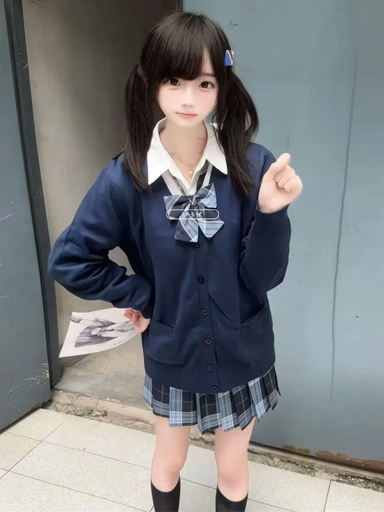 

Оригинальный японский комплект Sle JK orm для девочек, осенне-зимняя студенческая клетчатая юбка, длинный светящийся кардиган, свитер Fou...